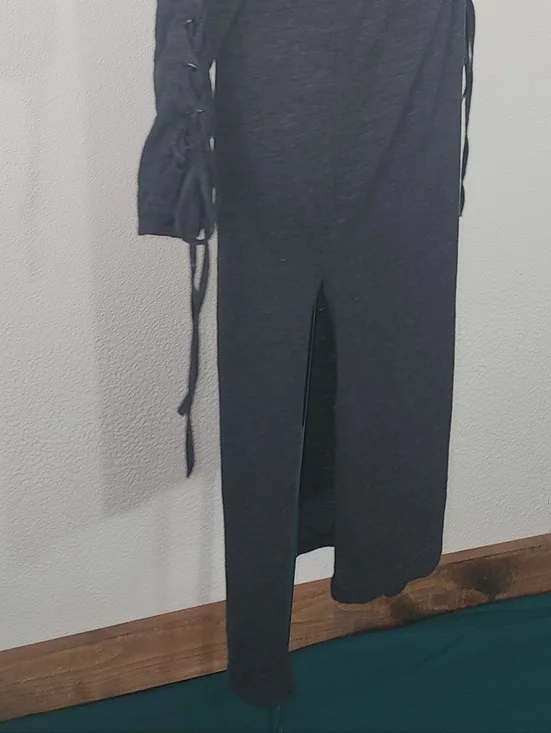 Umgee Dress Knit  Long Sleeve With Tie-Detail  Charcoal Size L - Picture 8 of 12